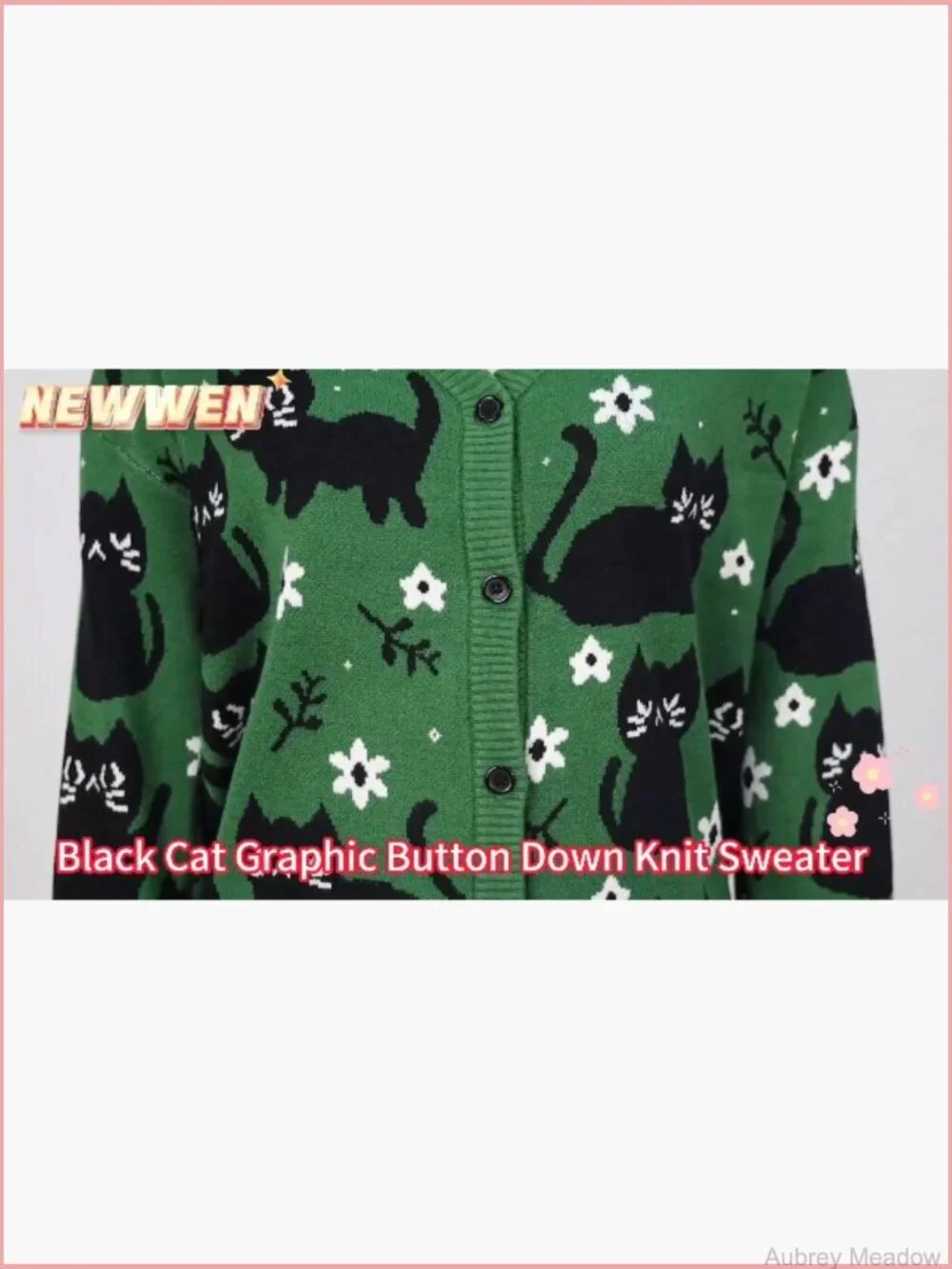 Knit Cat Cardigan Sweater Button Down V Neck Fall Winter Open Front